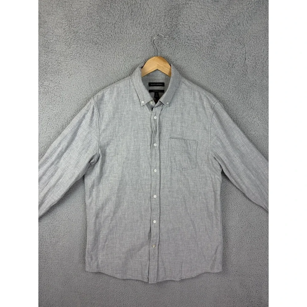 Banana Republic Shirt Mens LT Gray Chambray Long Sleeve Flannel Lined Slim Fit